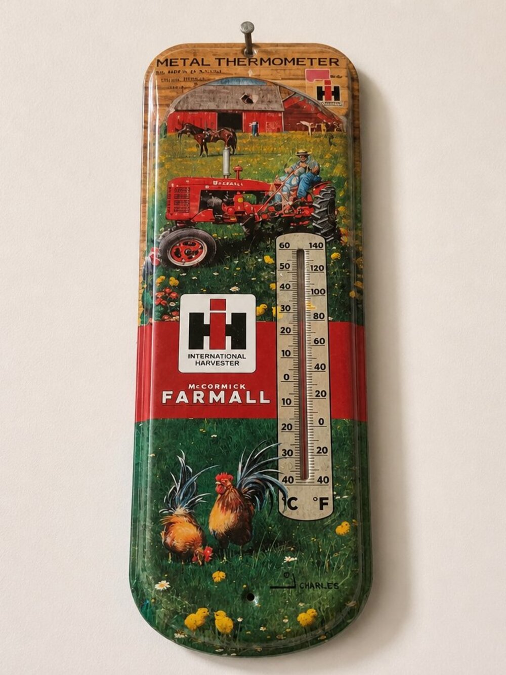 International Harvester Metal Thermometer Farmall Design
